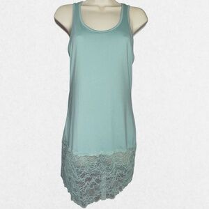 Women's Lace Trim Slip Dress Tunic Layering Tank Top Y2K Blue Green‎ Size Small